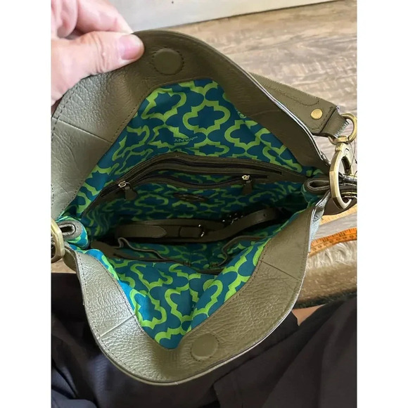 Oryany Olive Green Pebbled Leather Shoulder Fold Over Hobo Handbag - Picture 8 of 11